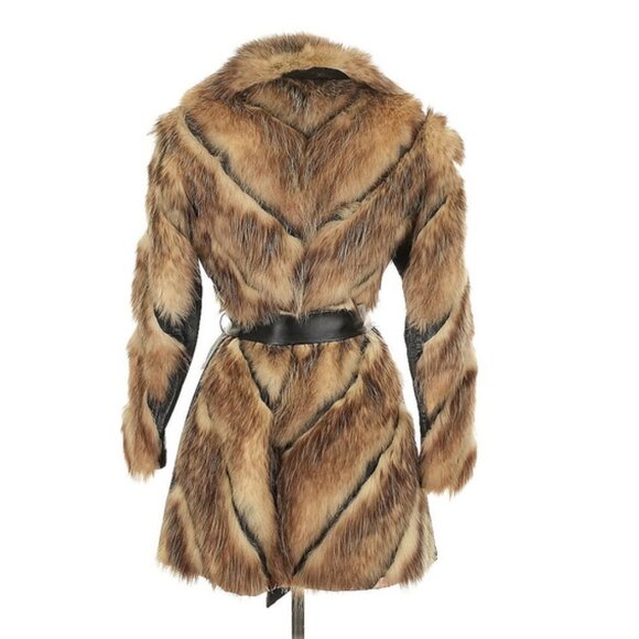 🖤 Vintage Striped Fur & Black Leather Coat Jacket Mod Mobwife Retro Glam 60s - Picture 3 of 15